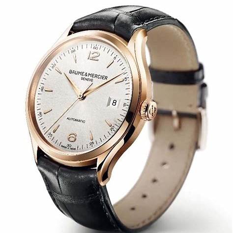 Orologio automatico Baume & Mercier Clifton MOA10058 Uomo - Quadrante argento 39 mm, cassa in oro rosa 18 carati, cinturino in alligatore nero