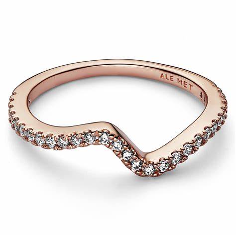 Pandora 182539C01-54 Sparkling Wave Ring - Rose Gold Plated, Size 54