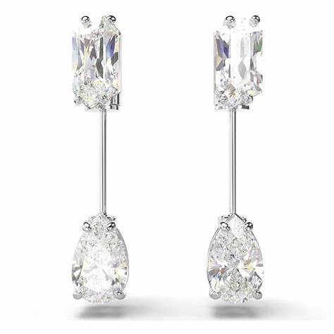 Swarovski 5661682 Mesmera Bar Earrings - Mixed Cuts, White Crystals, Rhodium-Plated