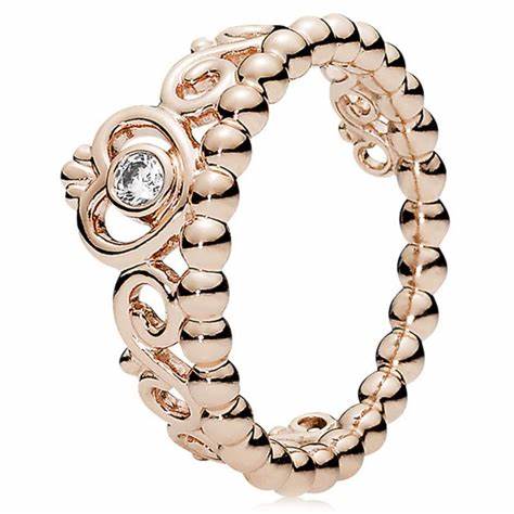 Pandora 180880CZ-50 Princess Tiara Crown Ring - 14k Rose Gold-Plated, Size 50