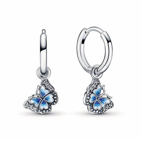 Pandora Orecchini a cerchio con farfalla blu 290778C01 - Argento, smalto, zirconi