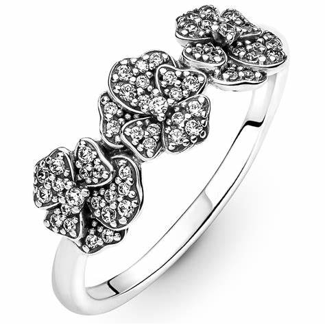 Pandora 190786C01-54 Triple Pansy Flower Ring - Sterling Silver, Size 54