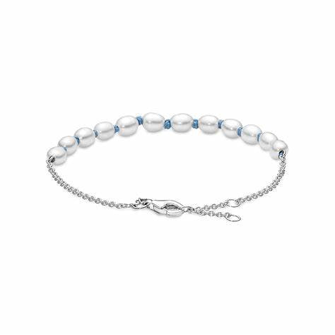 Pandora 591689C01-18 Freshwater Pearl Blue Cord Bracelet - Sterling Silver, 18 cm