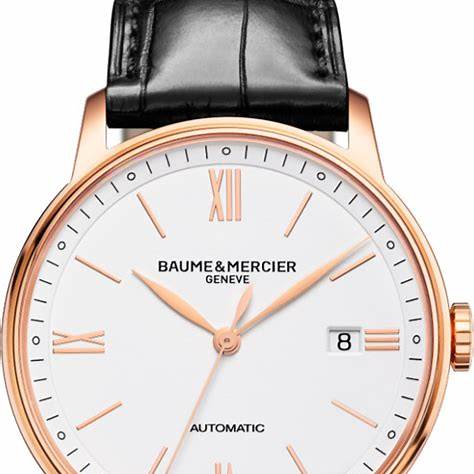 Baume & Mercier Classima 10271 Reloj Automático Hombre - 39mm Esfera Blanca, Caja Oro Rosa 18K, Correa Aligátor Negra