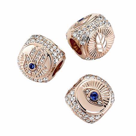 Pandora 780101C01 Hamsa, Ojo que todo lo ve y Pluma - Chapado en oro rosa de 14k
