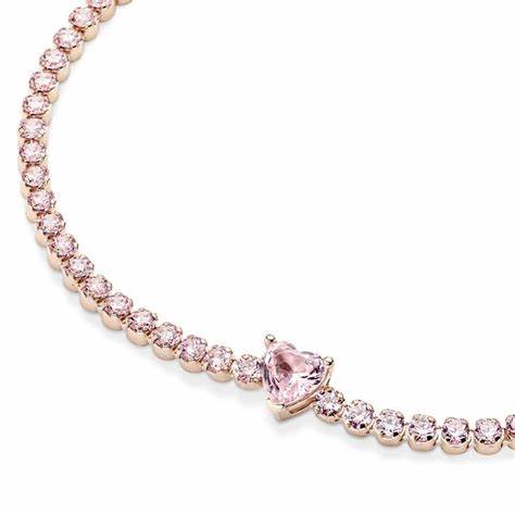 Pandora 580041C01-18 Bracelet tennis avec cœur étincelant - plaqué or rose 14k, 18cm