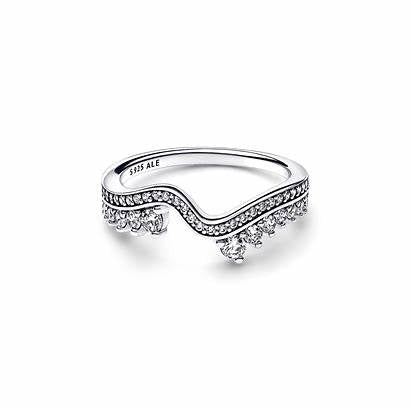 Pandora 192543C01-54 Sparkling Asymmetric Wave Ring - Size 54