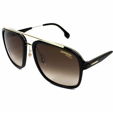 Carrera 133/S 2M2-HA Unisex Sunglasses - Black/Gold Frame, Brown Gradient Lenses