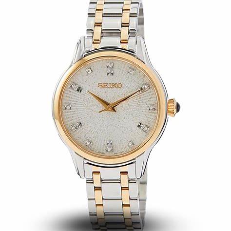 Seiko SRZ550P1 Orologio al quarzo da donna, quadrante avorio, bracciale in acciaio inossidabile bicolore