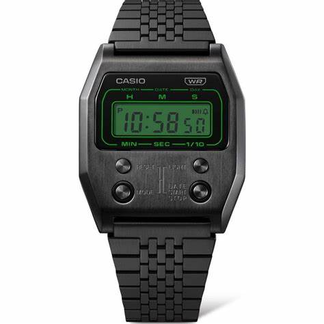 Casio A1100B-1EF Herren Digitaluhr - Schwarzer Edelstahl, Retro-Design