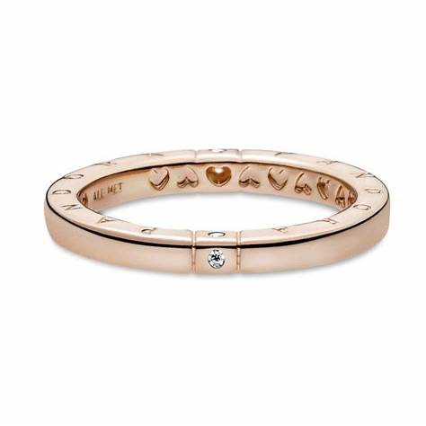 Pandora 189482C01-52 Logo & Hearts Ring - 14k Rose Gold-Plated, Size 52