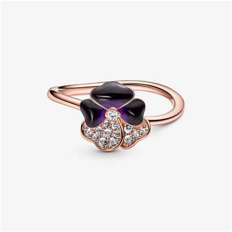 Pandora 180764C01-54 Deep Purple Pansy Flower Ring - 14k Rose Gold-Plated, Size 54