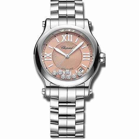 Chopard Happy Sport 36mm Automatic Women's Watch, Rose Gold Dial, Floating Diamonds