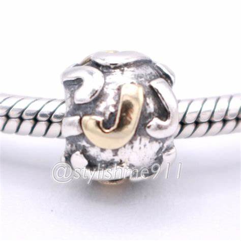 Pandora 790298J Charm Letra 'J' Bicolor Retirada - Plata de Ley y Oro de 14k