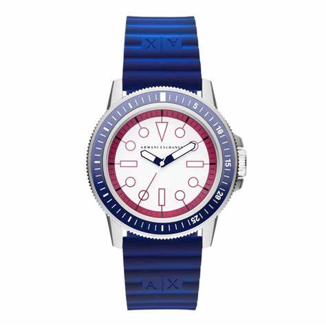 Armani Exchange AX1859 Men's Watch - Blue Silicone Strap, White Dial