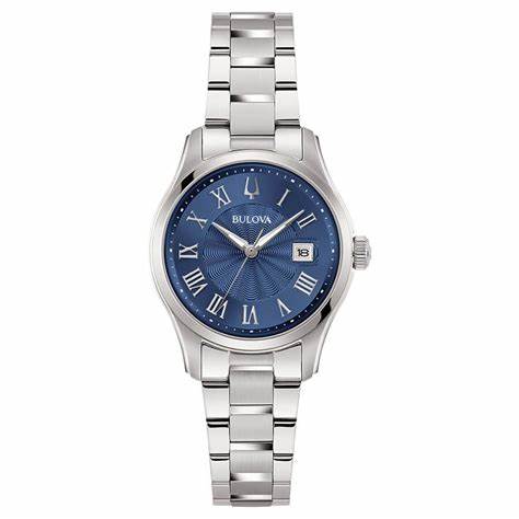 Bulova 96M163 Women's Quartz Watch - 29mm Stainless Steel Case, Blue Dial, Stainless Steel Bracelet