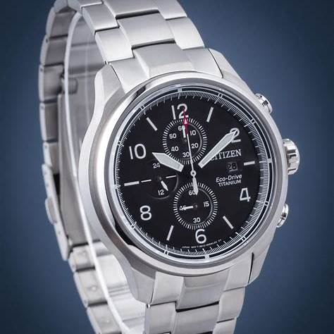 Citizen CA0810-88E Men's Eco-Drive Chronograph, Black Dial, Super Titanium Bracelet