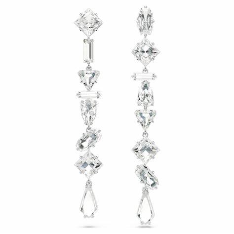 Swarovski 5661687 Mesmera Drop Earrings - Mixed Cuts, White Crystals, Rhodium-Plated