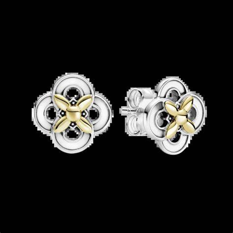 Pandora 299349C00 Two-Tone Flower Stud Earrings - Sterling Silver & 14k Gold