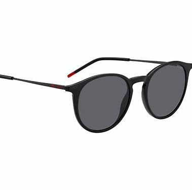 HUGO HG 1286/S OIT-IR Unisex Round Sunglasses - Black/Red Frame, Grey Lenses