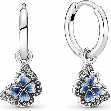 Pandora Blue Butterfly Hoop Earrings 290778C01 - Sterling Silver, Enamel, Cubic Zirconia