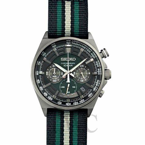 Seiko SSB411P1 Men's Chronograph Watch, Green Dial, Black Nylon Strap