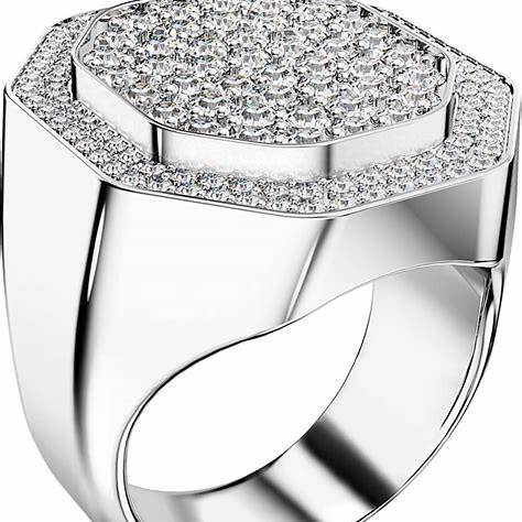 Swarovski 5651378 Dextera Cocktail Ring - Octagon Shape, White Crystals, Rhodium-Plated