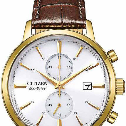 Citizen CA7062-15A Reloj cronógrafo Eco-Drive para hombre, esfera blanca, correa de piel marrón