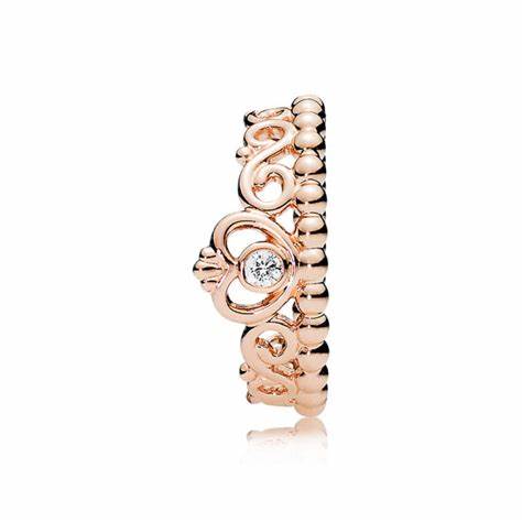 Pandora 180880CZ-60 Anillo Corona Tiara Princesa - Baño de Oro Rosa 14k, Talla 60