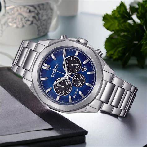 Citizen CA4590-81L Men's Eco-Drive Chronograph Watch, Blue Dial, Stainless Steel Bracelet