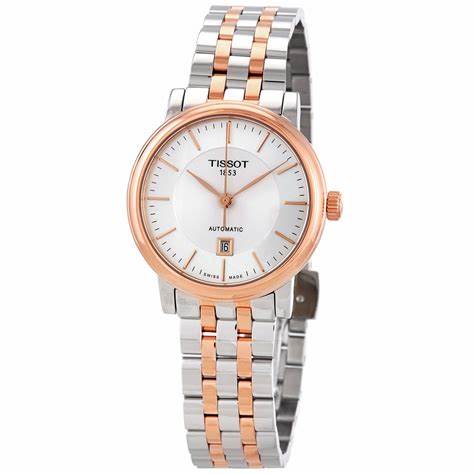 Tissot Carson Premium Automatic Lady T122.207.22.031.01 Women's Watch, Silver Dial, Two-Tone Stainless Steel Bracelet