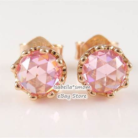 Pandora 288311C01 Pendientes Corona Rosa Brillante - bañados en oro rosa de 14k