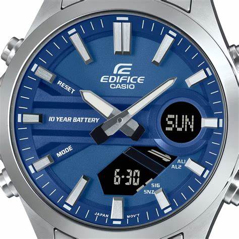 Casio Edifice EFV-C120D-2AEF Herren Analog-Digitaluhr mit blauem Zifferblatt und Edelstahlarmband