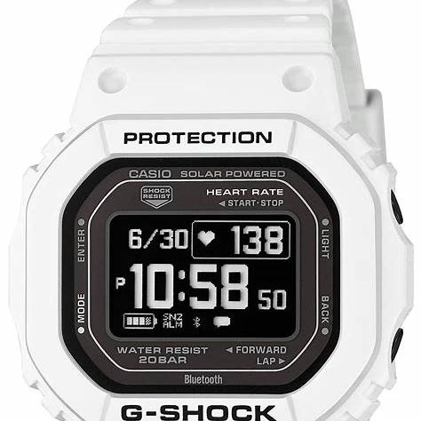 Reloj digital para hombre Casio G-Shock DW-H5600-7ER, correa de resina blanca, monitor de frecuencia cardíaca