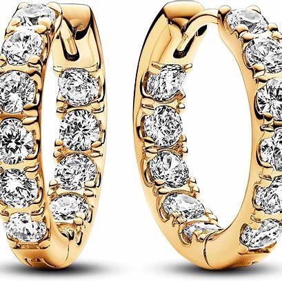 Pandora 263002C01 Pendientes de aro Sparkling Row Eternity - bañados en oro de 14k