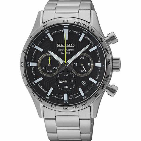 Seiko SSB413P1 Herren-Chronographenuhr, schwarzes Zifferblatt, Edelstahlarmband