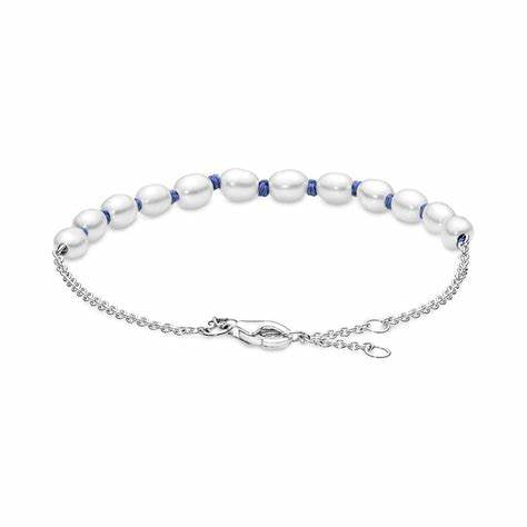 Pandora 591689C01-16 Freshwater Pearl Blue Cord Bracelet - Sterling Silver, 16 cm