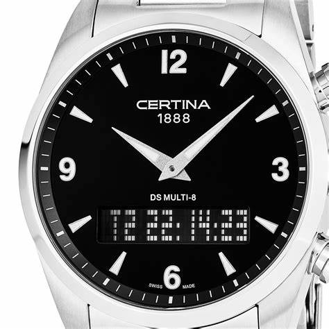 Orologio da uomo Certina DS Multi-8, quadrante nero, bracciale in acciaio inossidabile