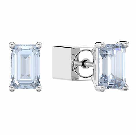 Swarovski 5639134 Stilla Cushion Cut Stud Earrings - Blue Crystals, Rhodium-Plated