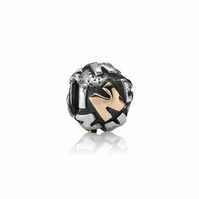 Pandora 790298N Retired Two-Tone Letter 'N' Charm - Sterling Silver & 14k Gold