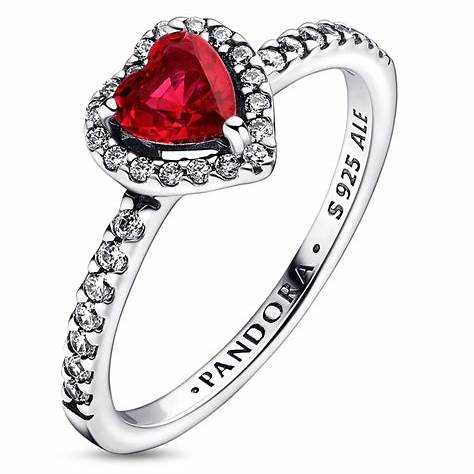 Pandora 198421C02-50 Anillo Corazón Elevado Rojo Brillante - Talla 50