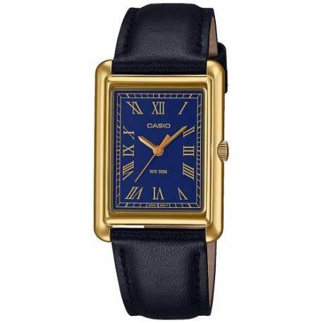 Casio LTP-B165GL-2BVEF Women's Analog Watch - 24.5mm Blue Dial, Gold-Tone Stainless Steel Case, Black Leather Strap