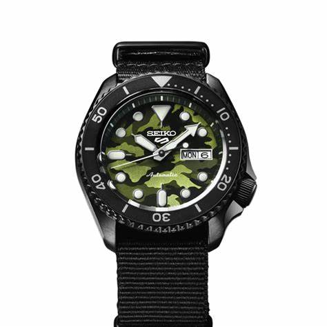 Orologio automatico Seiko 5 Sports SRPJ37K1 da uomo, quadrante mimetico, cinturino in nylon nero