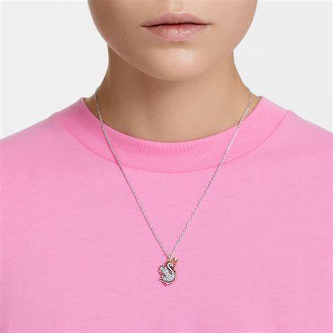 Swarovski 5649200 Pop Swan Anhänger Halskette - Rosa und klare Kristalle, rhodiniert