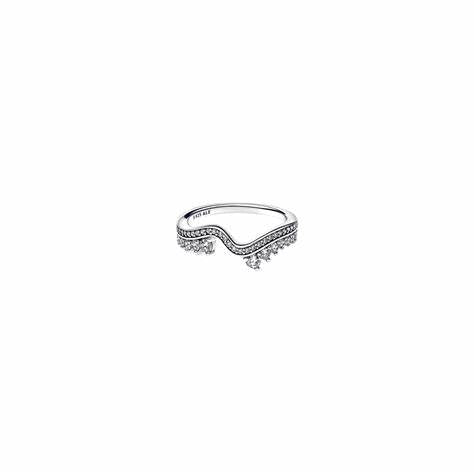 Pandora 192543C01-54 Sparkling Asymmetric Wave Ring - Size 54