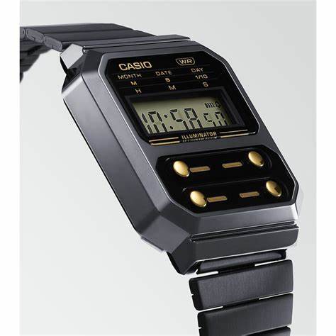 Casio A100WEGG-1A2EF Unisex Vintage Digital Watch, Black Stainless Steel Band