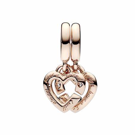 Pandora 789538C01 Linked Sister Hearts Split Dangle Charm - 14k Rose Gold-Plated