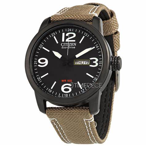 Citizen BM8476-23E Men's Eco-Drive Military Watch, Black Dial, Beige Canvas Strap