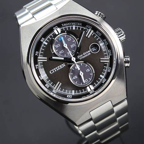 Citizen CA7090-87E Men's Eco-Drive Super Titanium Chronograph, Black Dial, Titanium Bracelet