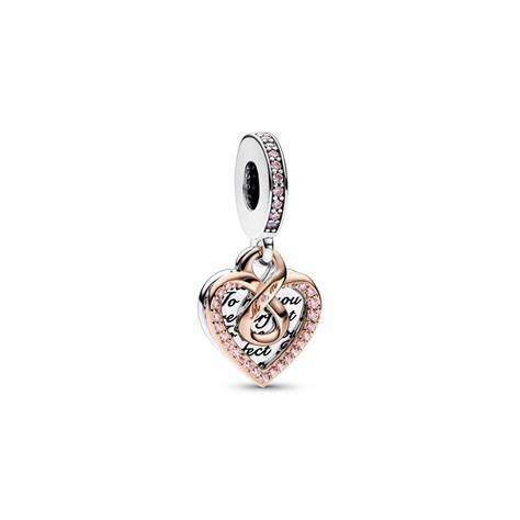 Pandora 782641C01 Colgante doble corazón infinito bicolor - Plata de ley y chapado en oro rosa de 14k